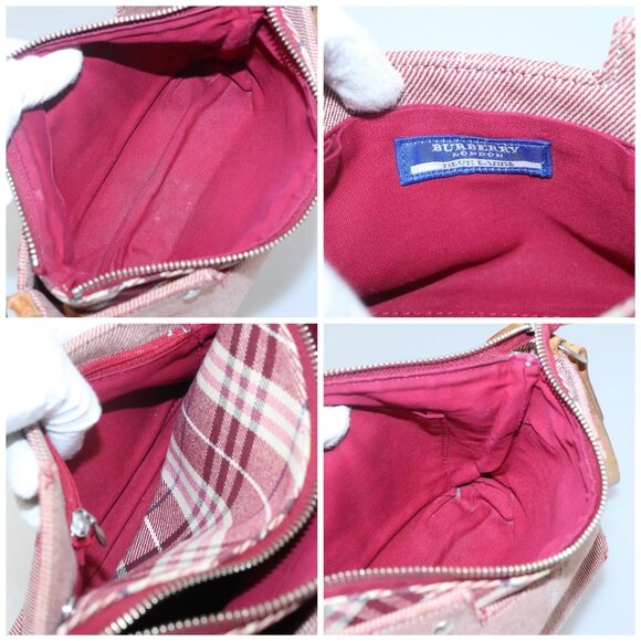 BURBERRY Nova Check Blue Label Shoulder Bag Canvas Red Silver Auth ti3084 - Picture 15 of 16
